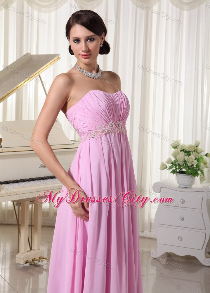 Ruched Sweetheart Baby Pink Prom Party Dress with Appliques