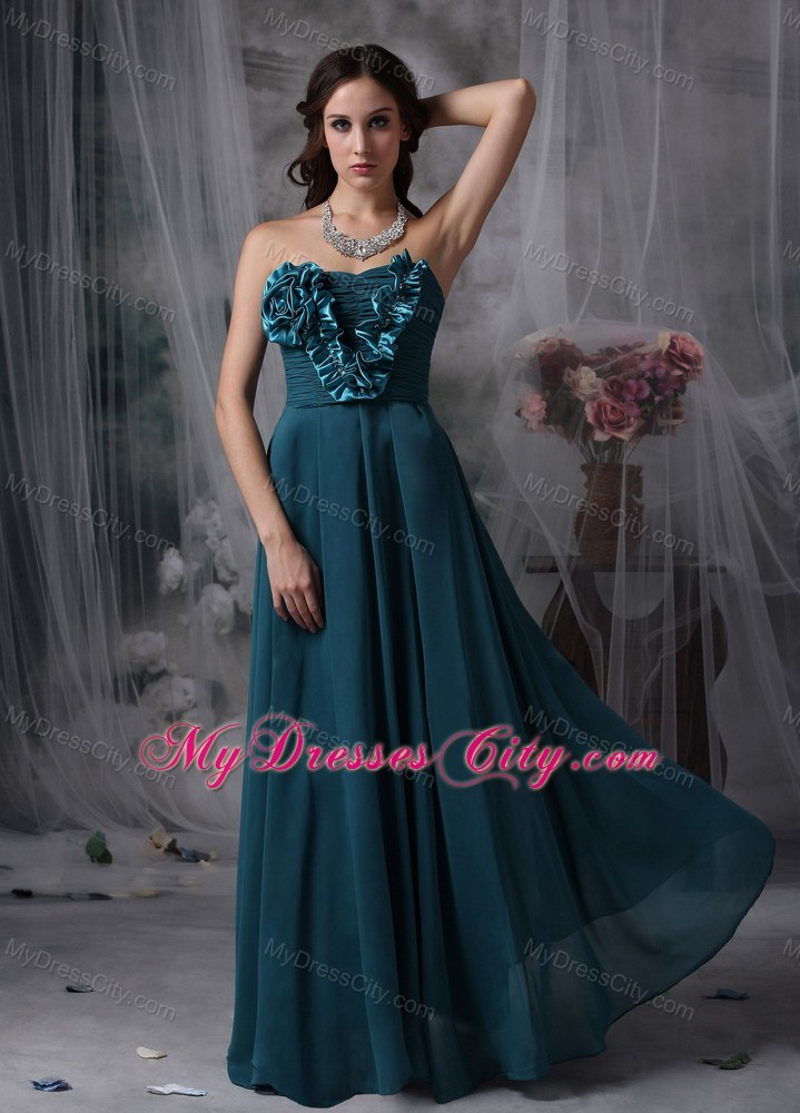 Peacock Green Strapless Flowery Prom Maxi Dress Floor-length