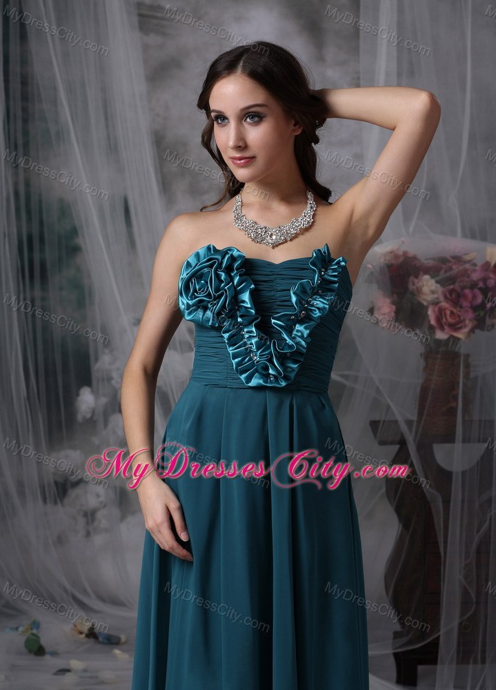 Peacock Green Strapless Flowery Prom Maxi Dress Floor-length