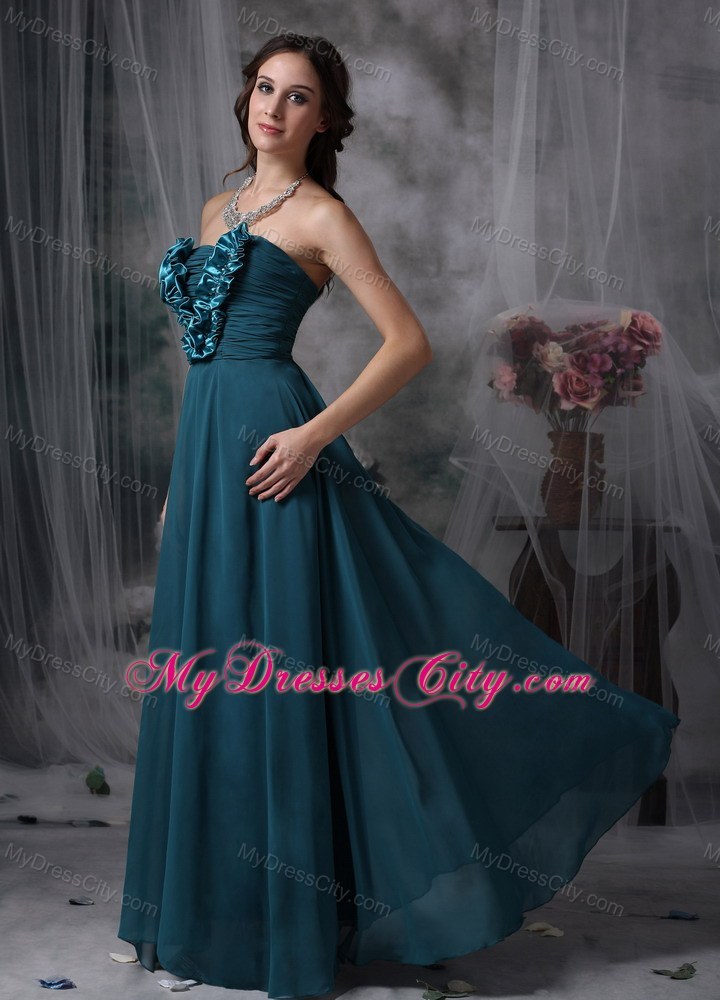 Peacock Green Strapless Flowery Prom Maxi Dress Floor-length