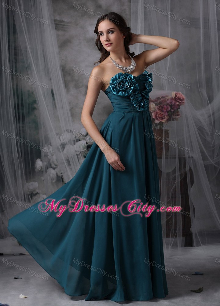 Peacock Green Strapless Flowery Prom Maxi Dress Floor-length