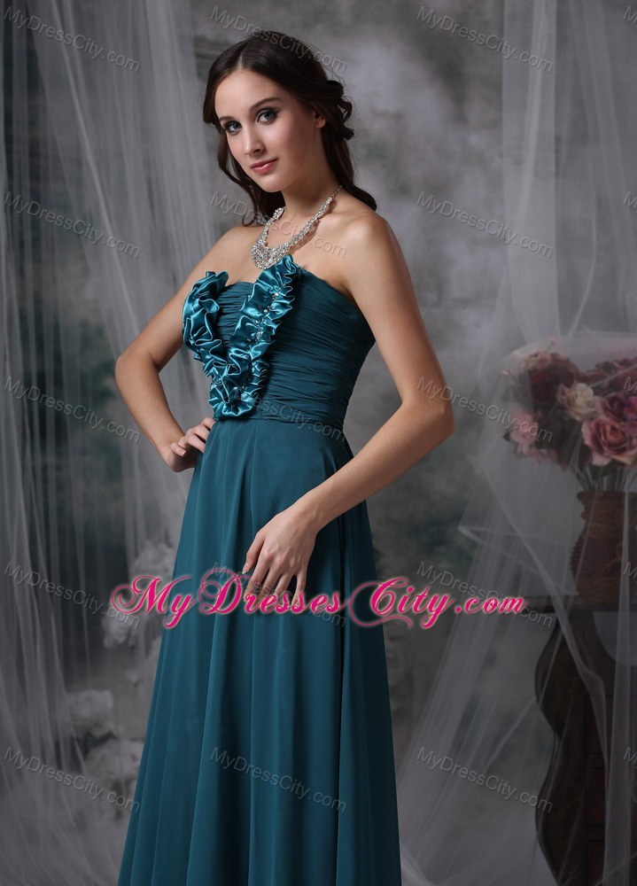 Peacock Green Strapless Flowery Prom Maxi Dress Floor-length