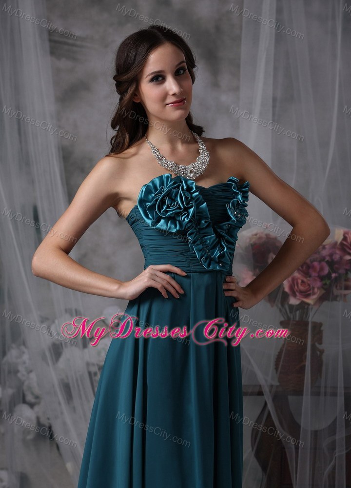 Peacock Green Strapless Flowery Prom Maxi Dress Floor-length