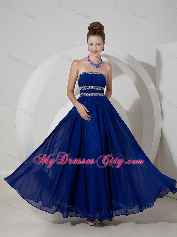 Royal Blue Empire Strapless Beaded Pageant Dress with Chiffon