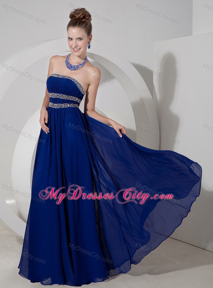 Royal Blue Empire Strapless Beaded Pageant Dress with Chiffon