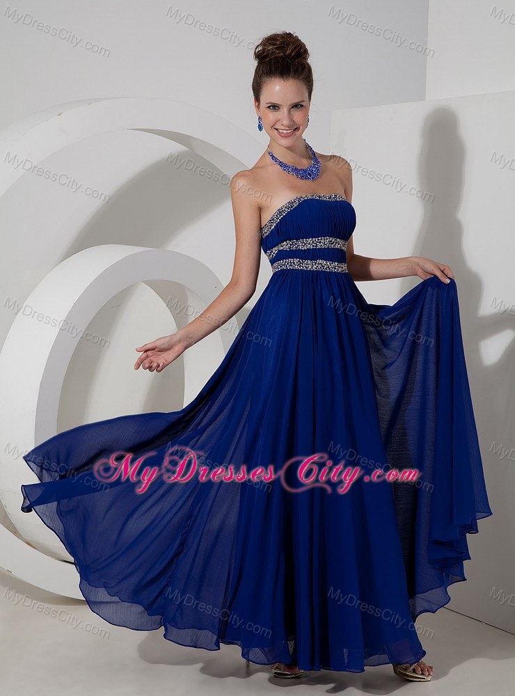 Royal Blue Empire Strapless Beaded Pageant Dress with Chiffon