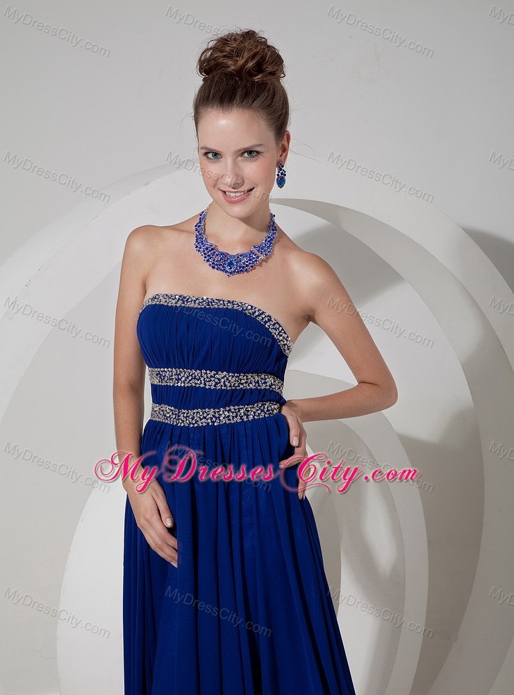 Royal Blue Empire Strapless Beaded Pageant Dress with Chiffon