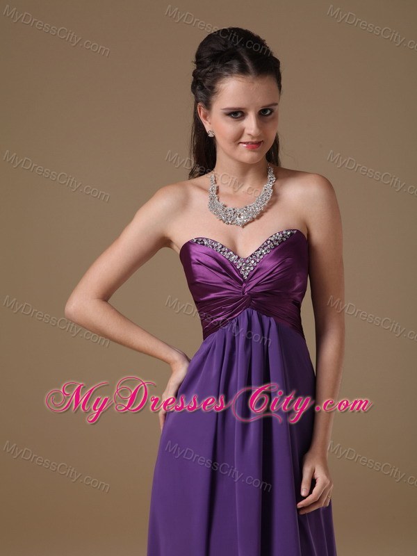 Purple Sweetheart Chiffon Beading Prom Dress Floor-length