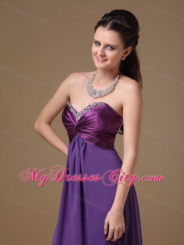 Purple Sweetheart Chiffon Beading Prom Dress Floor-length