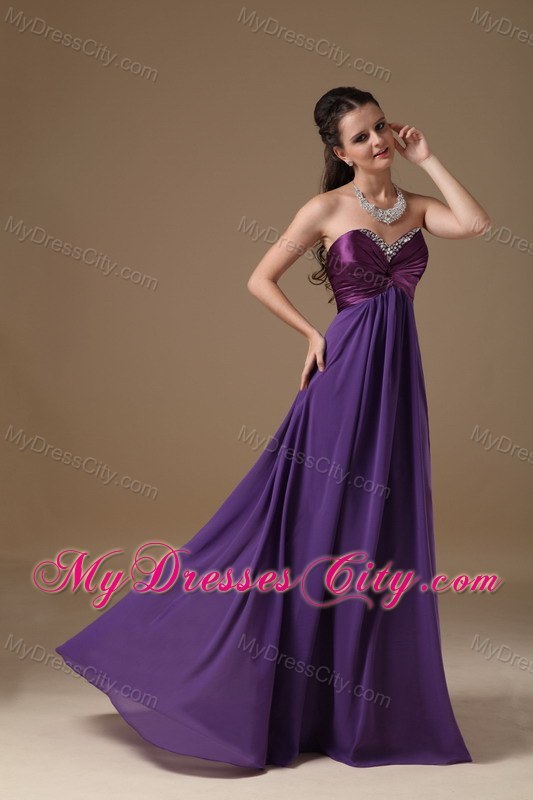 Purple Sweetheart Chiffon Beading Prom Dress Floor-length