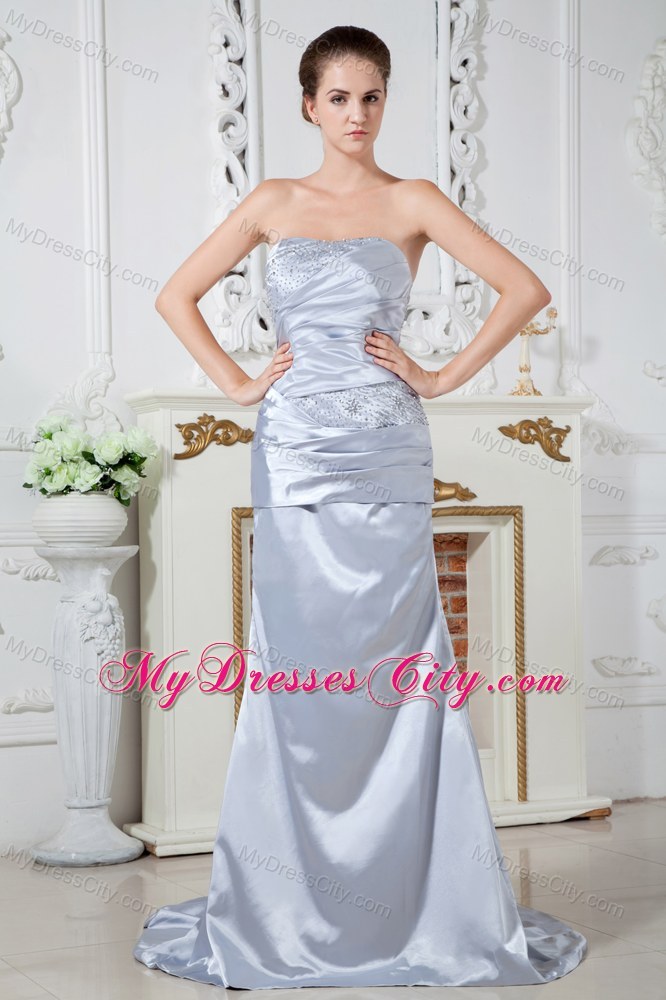 Sliver Sheath Strapless Pageant Dress with Beading and Ruches