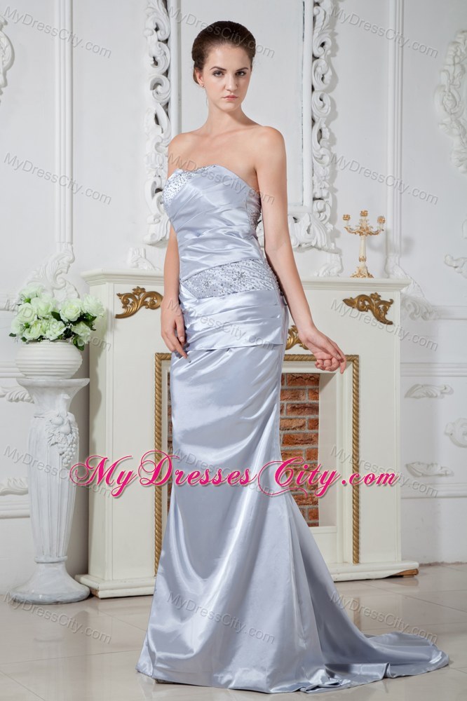 Sliver Sheath Strapless Pageant Dress with Beading and Ruches