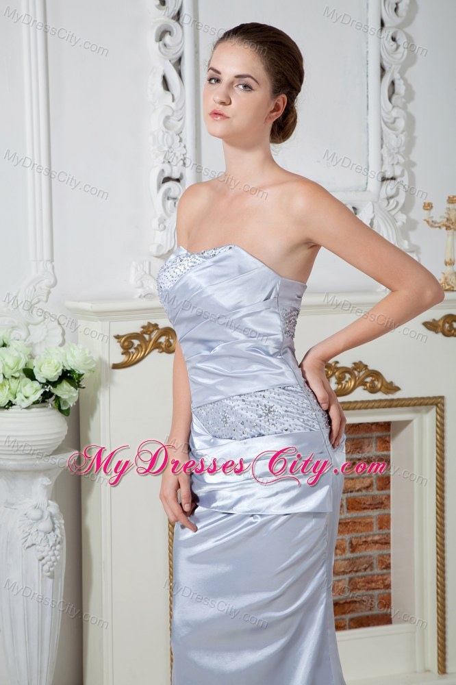 Sliver Sheath Strapless Pageant Dress with Beading and Ruches