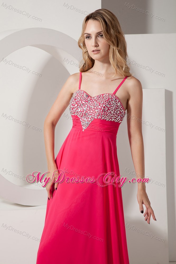 Beaded Spaghetti Straps Coral Red Prom Party Dress for Lady