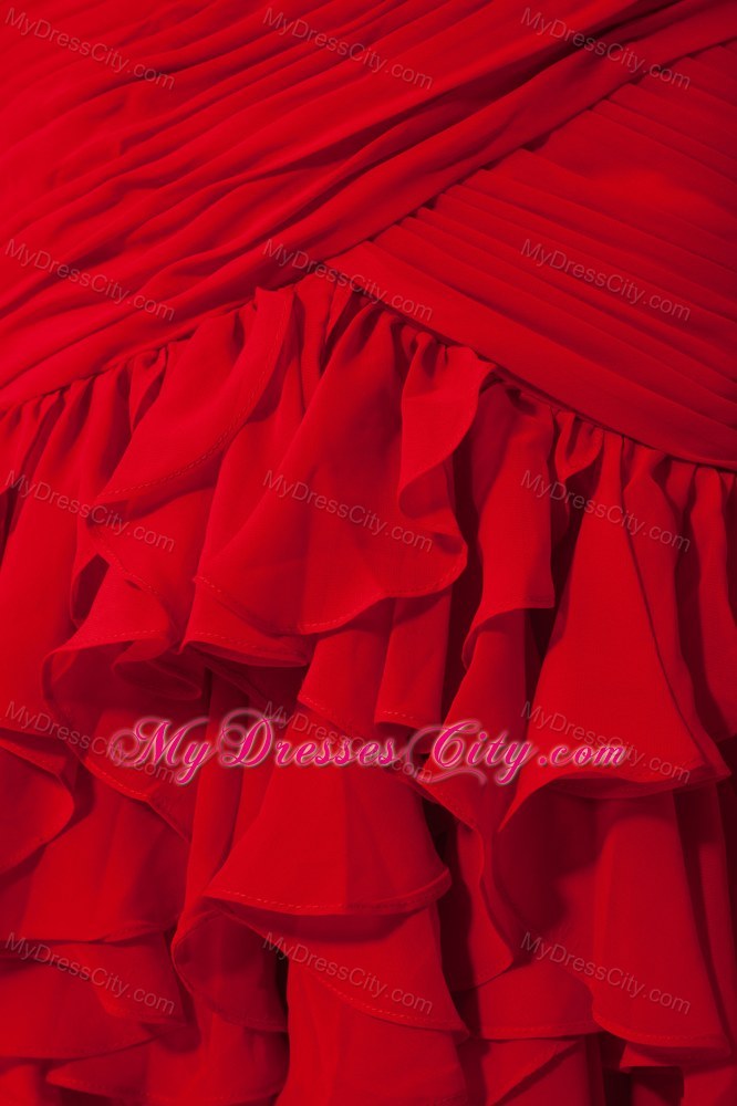 Red Mermaid Ruffles Pageant Dress One Shoulder with Train