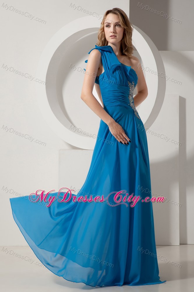 Sky Blue One Shoulder Backless Prom Pageant Dress Beaded