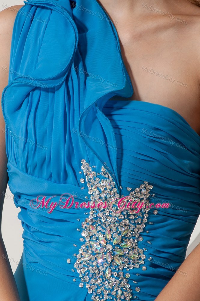 Sky Blue One Shoulder Backless Prom Pageant Dress Beaded