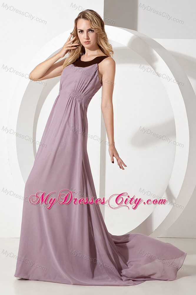 Pink Empire Chiffon Scoop Beauty Pageant Dress with Train