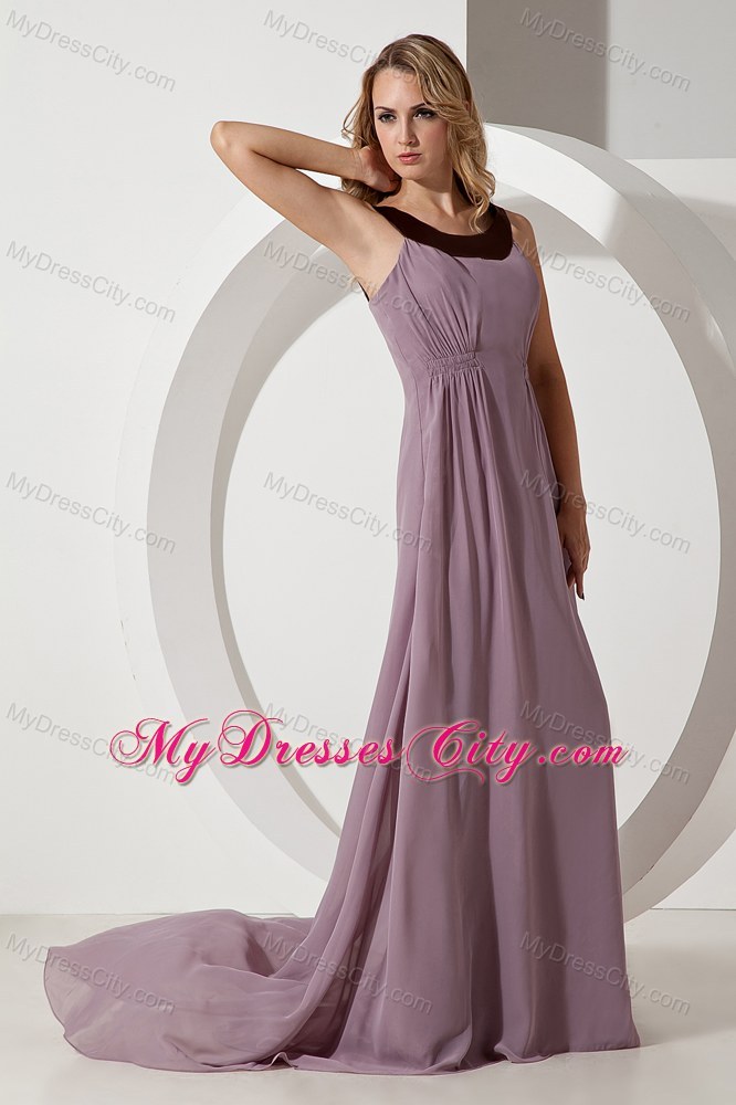 Pink Empire Chiffon Scoop Beauty Pageant Dress with Train