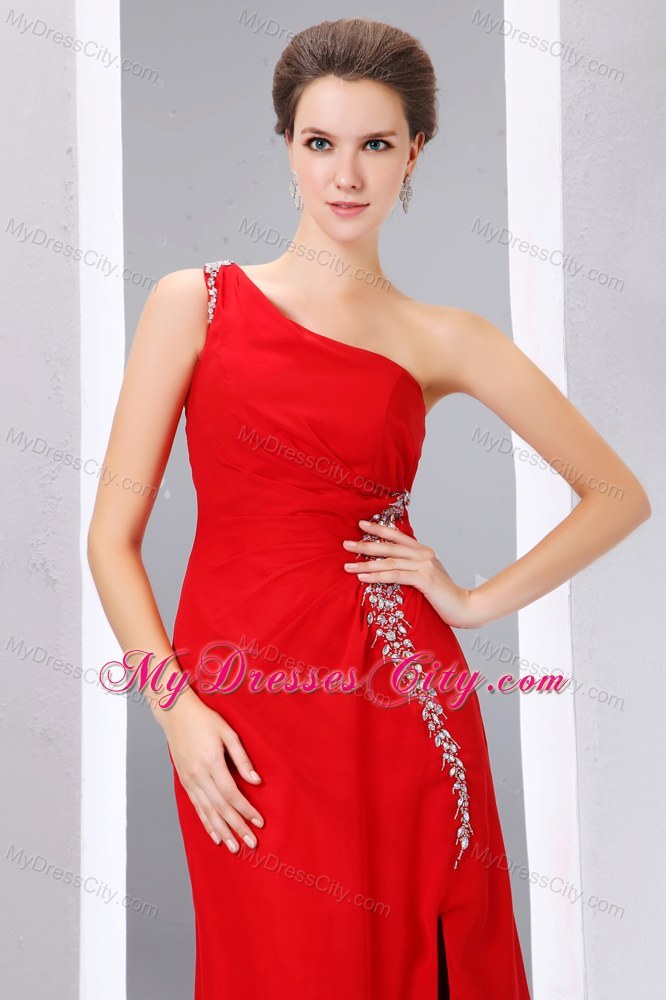 Cheap Red Chiffon Beauty Pageant Dress with Single Shoulder