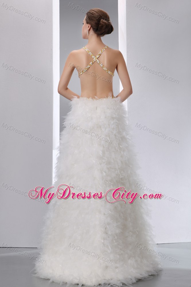 White Sexy Beaded Spaghetti Straps Pageant Dress with Cutout