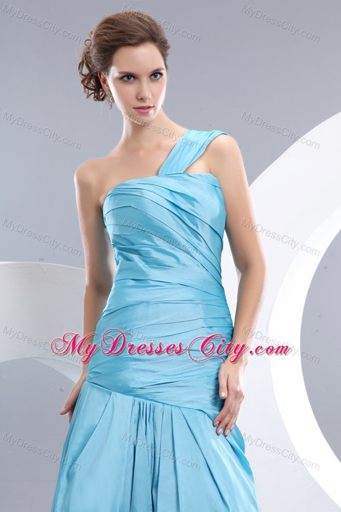 Mermaid Ruched Blue Pageant Evening Dress with One Shoulder