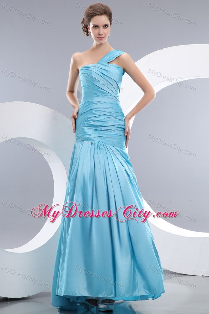 Mermaid Ruched Blue Pageant Evening Dress with One Shoulder