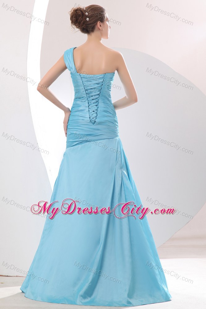 Mermaid Ruched Blue Pageant Evening Dress with One Shoulder