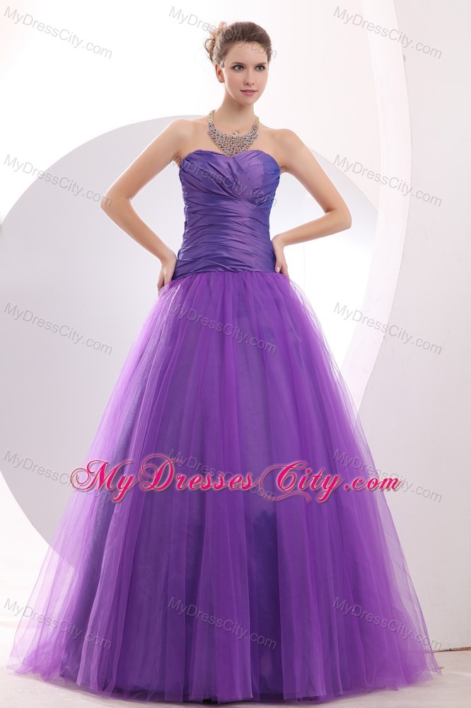 Long Purple Sweetheart Beauty Pageant Dresses with Ruches