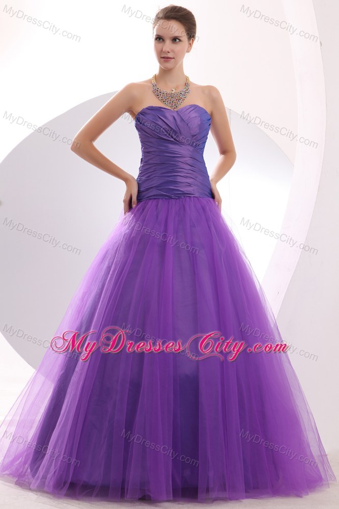 Long Purple Sweetheart Beauty Pageant Dresses with Ruches