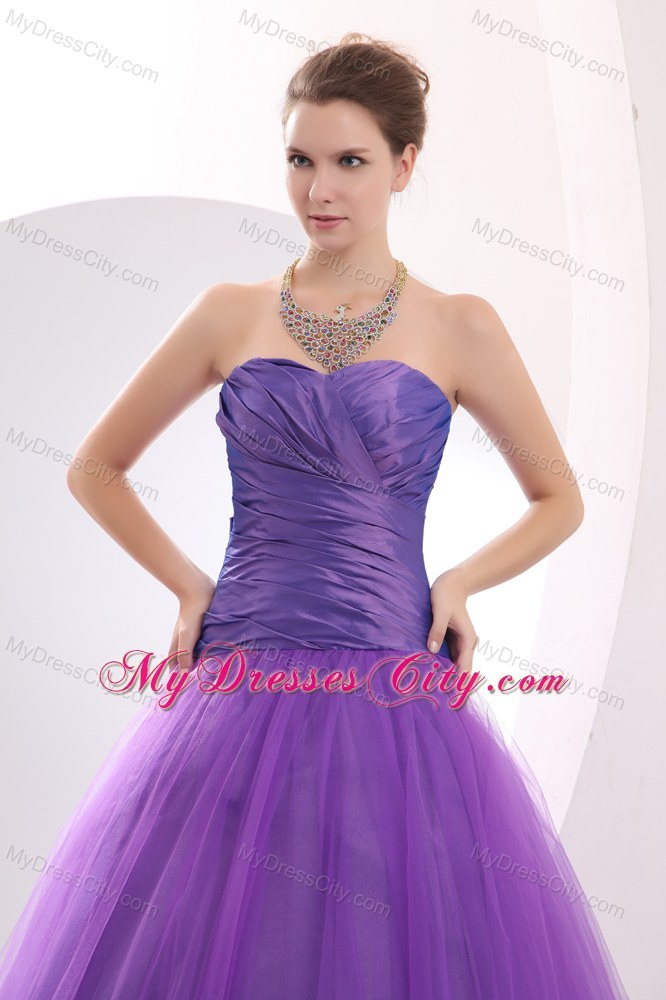 Long Purple Sweetheart Beauty Pageant Dresses with Ruches