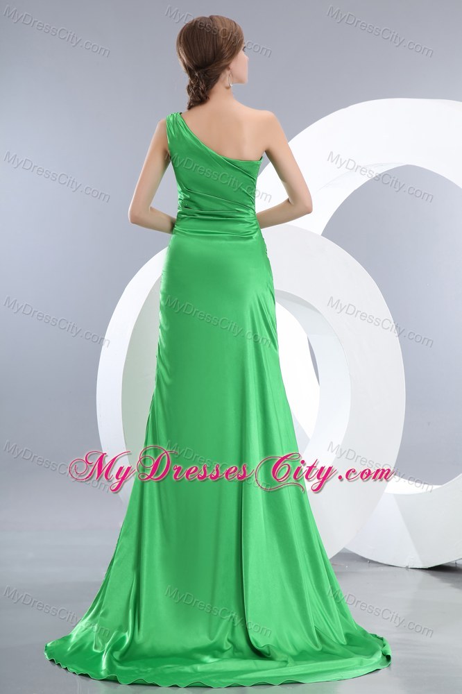 Unique Mermaid One Shoulder Green Prom Pageant Dress with Slit