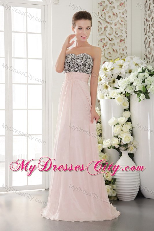 Pink Sweetheart Chiffon Beaded Prom Pageant Dress Floor-length