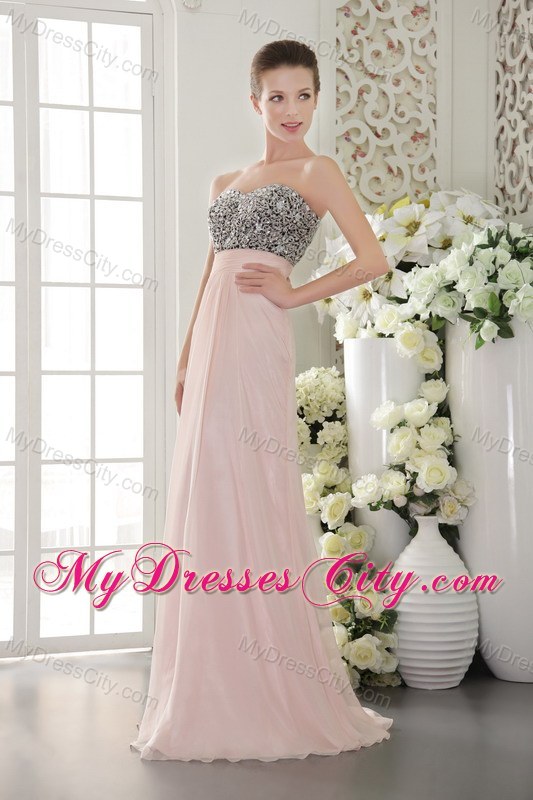 Pink Sweetheart Chiffon Beaded Prom Pageant Dress Floor-length