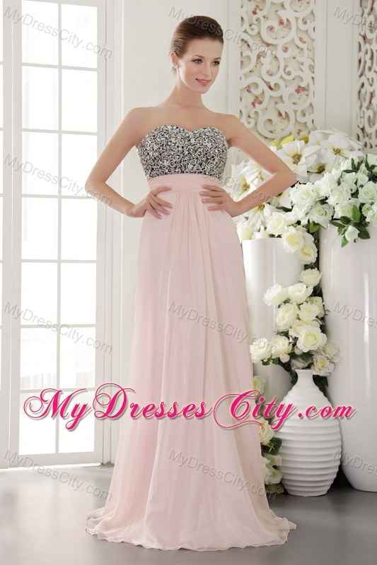 Pink Sweetheart Chiffon Beaded Prom Pageant Dress Floor-length