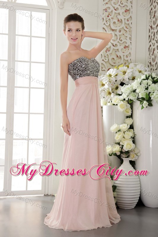 Pink Sweetheart Chiffon Beaded Prom Pageant Dress Floor-length