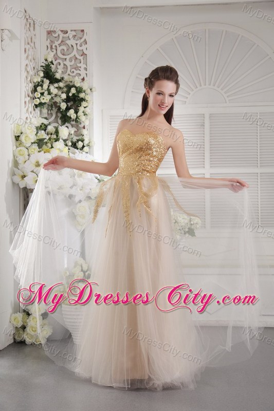 Cheap Golden Sequined Sweetheart Champagne Pageant Dress