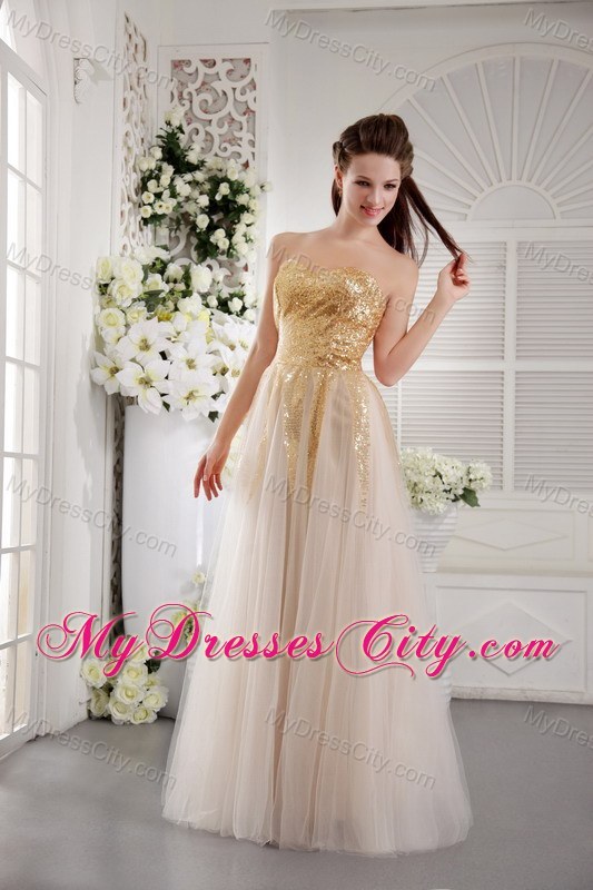 Cheap Golden Sequined Sweetheart Champagne Pageant Dress