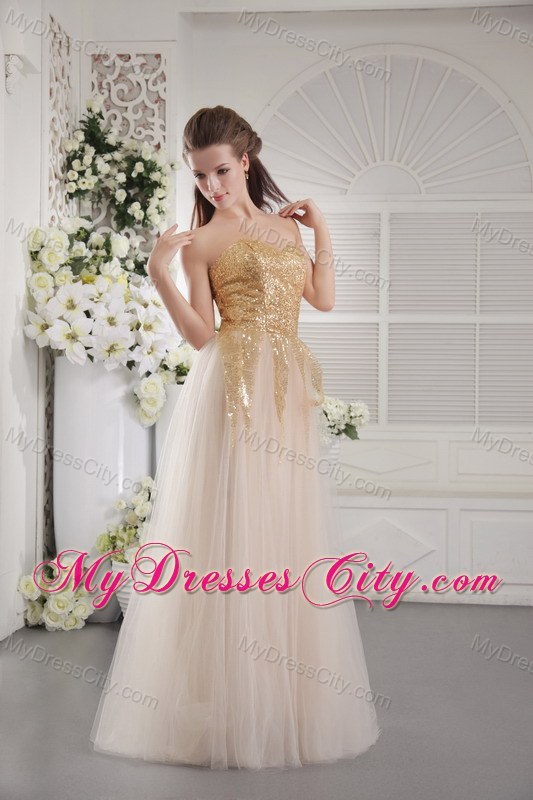 Cheap Golden Sequined Sweetheart Champagne Pageant Dress