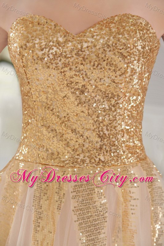 Cheap Golden Sequined Sweetheart Champagne Pageant Dress