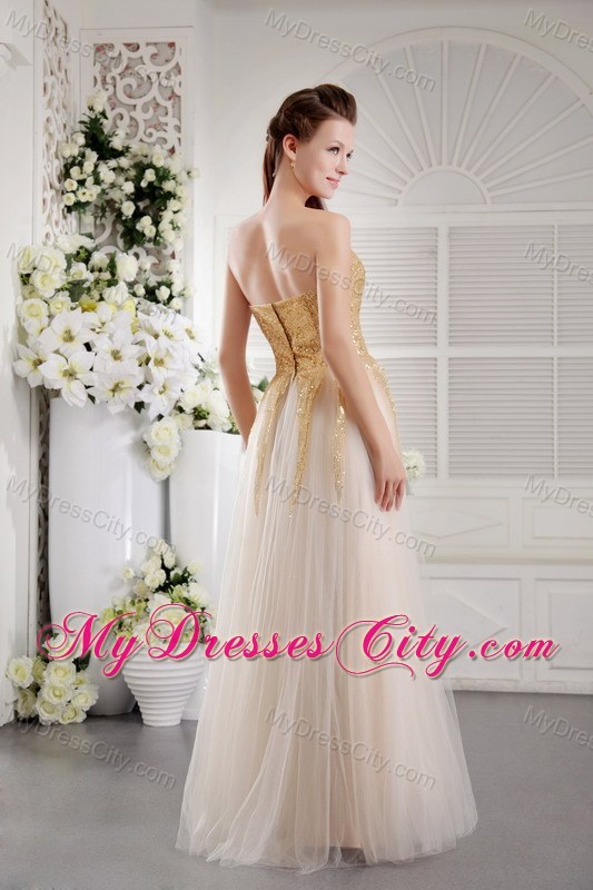 Cheap Golden Sequined Sweetheart Champagne Pageant Dress