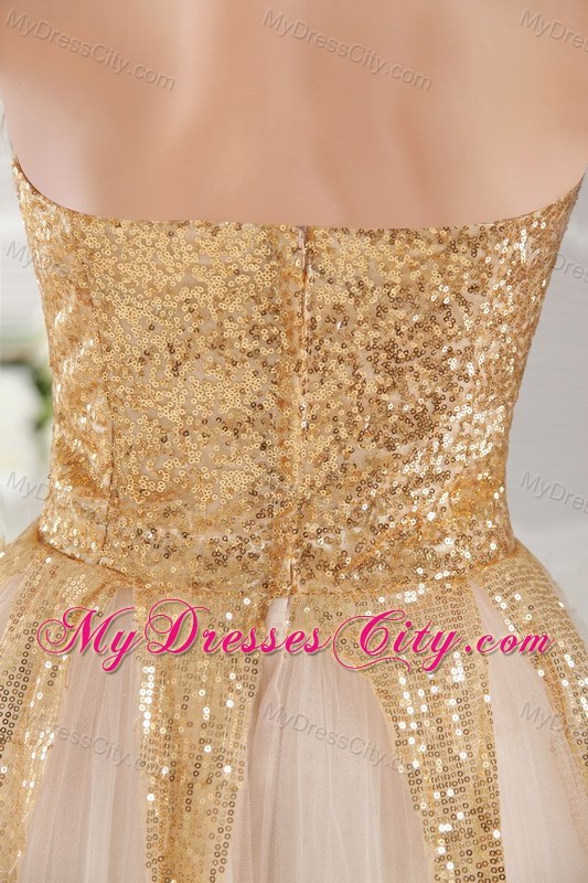 Cheap Golden Sequined Sweetheart Champagne Pageant Dress