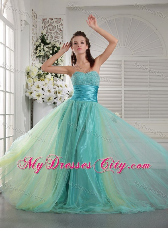 Sweetheart Slinky Colorful Prom Pageant Dress with Brush Train