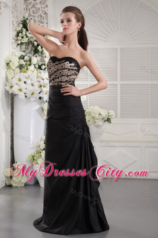 Long Black Sweetheart Ruched Prom Pageant Dress with Zipper Up