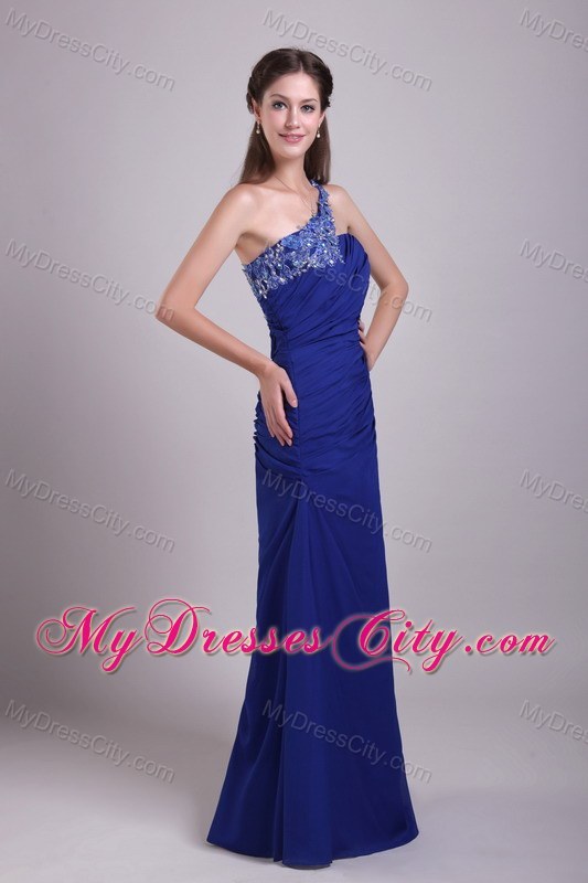 Latest Blue One Shoulder Appliques Pageant Dress with Beadings