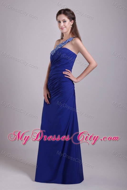 Latest Blue One Shoulder Appliques Pageant Dress with Beadings