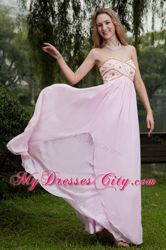 Sweetheart Empire Beading Pink Chiffon Pageant Dress