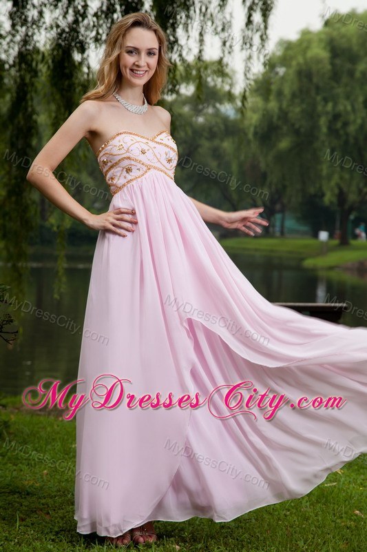 Sweetheart Empire Beading Pink Chiffon Pageant Dress