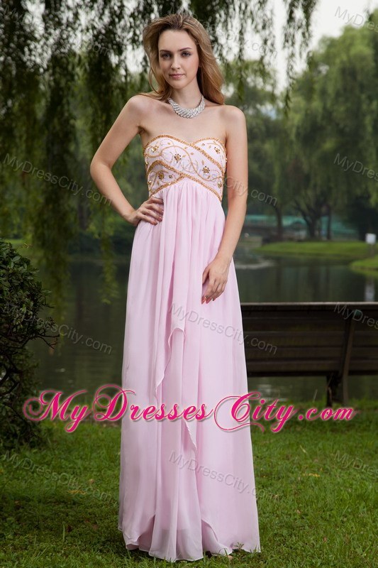 Sweetheart Empire Beading Pink Chiffon Pageant Dress