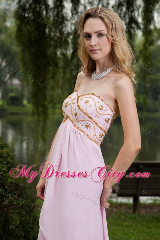 Sweetheart Empire Beading Pink Chiffon Pageant Dress